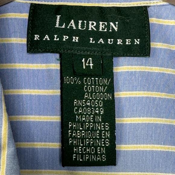 Lauren Ralph Lauren Shirt Womens 14 Blue Striped Sleeveless Button Front Crest - Picture 4 of 8
